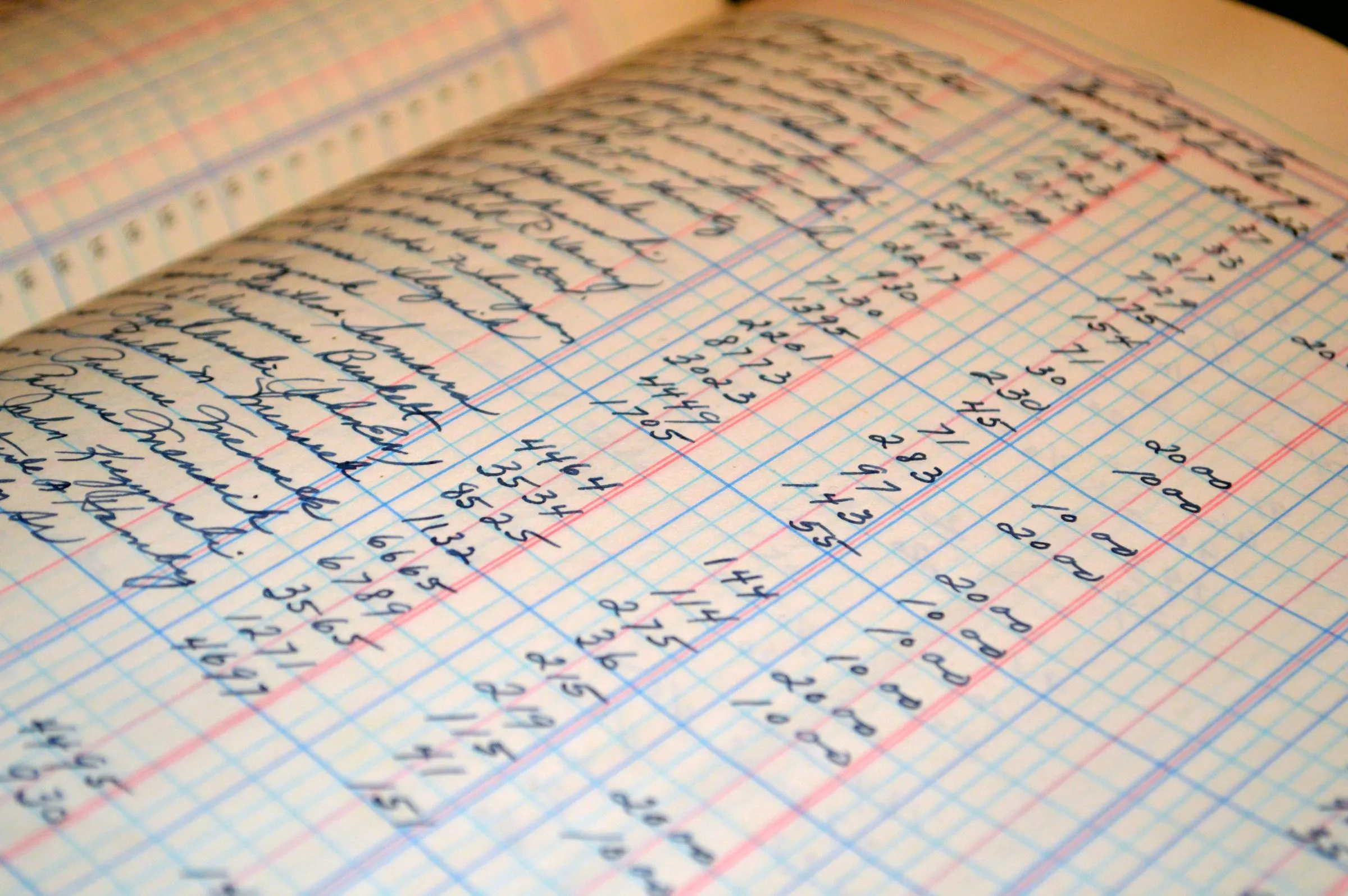 A page from an old handwritten ledger with neat columns of figures.
